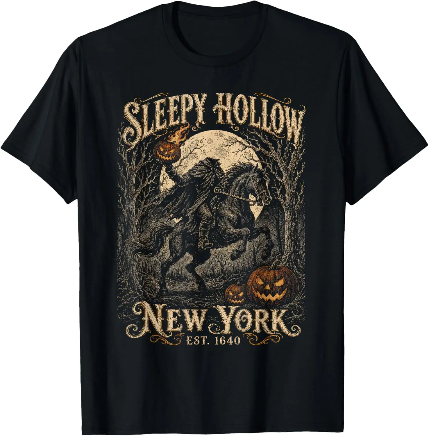 Legend Of Sleepy Hollow Bookish Halloween Headless Horseman T-Shirt Unisex Graphic T‑Shirt, Unique [Your Graphic Design] Print Tee, 100% Cotton Soft Breathable Crew Neck Casual Short Sleeve T‑shirt For Men Women Novelty Daily Tops