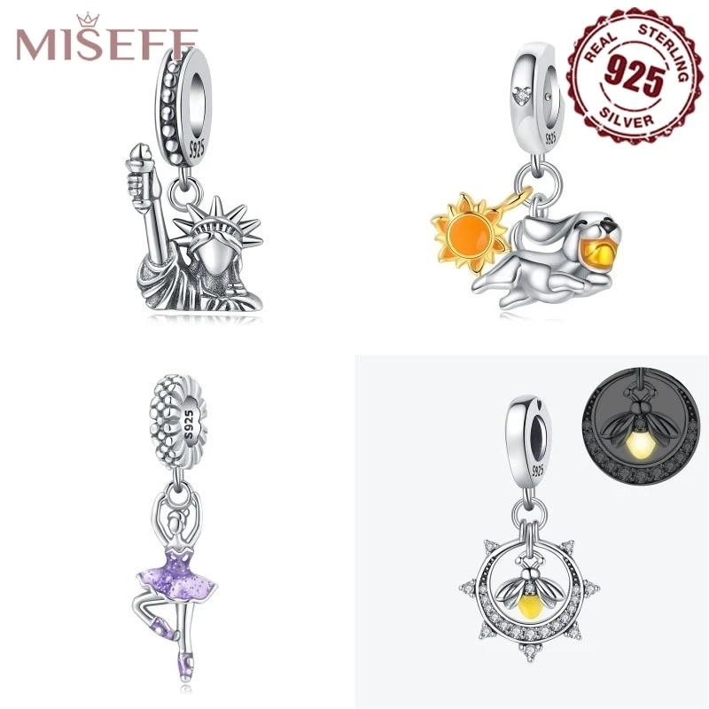 

MISEFF Original Bracelet Charms 925 Sterling Silver Lady Liberty Luminous firefly Charms Beads Fashion DIY Jewelry Gifts Making