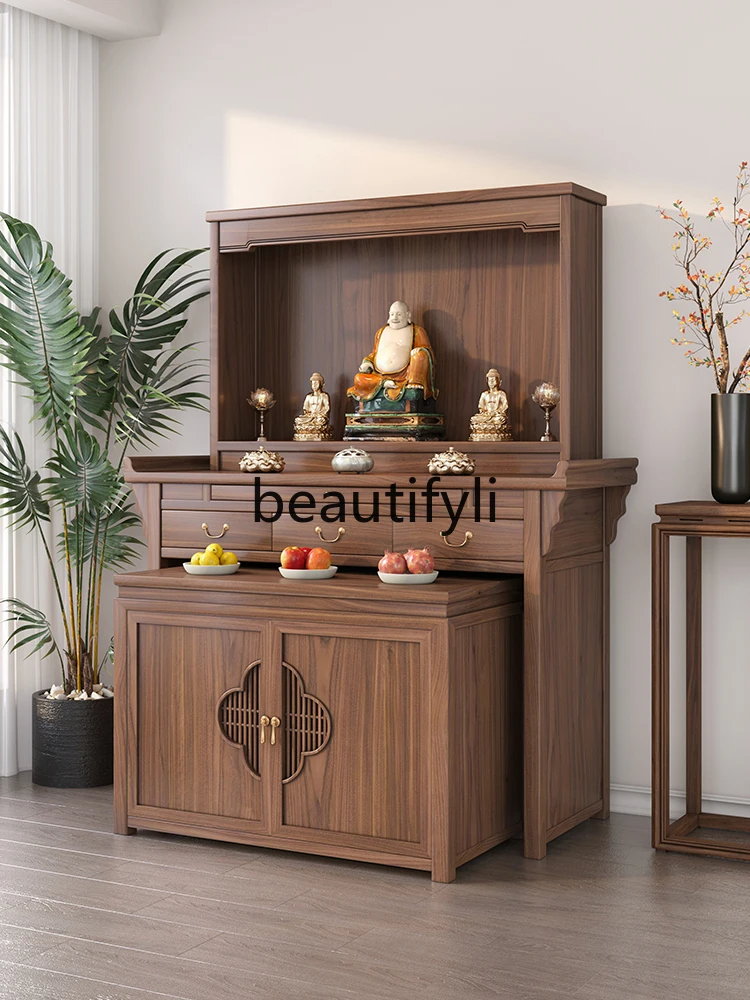 

New Chinese-style solid wood three-layer table Tibetan-style incense table Buddhist niche cabinet