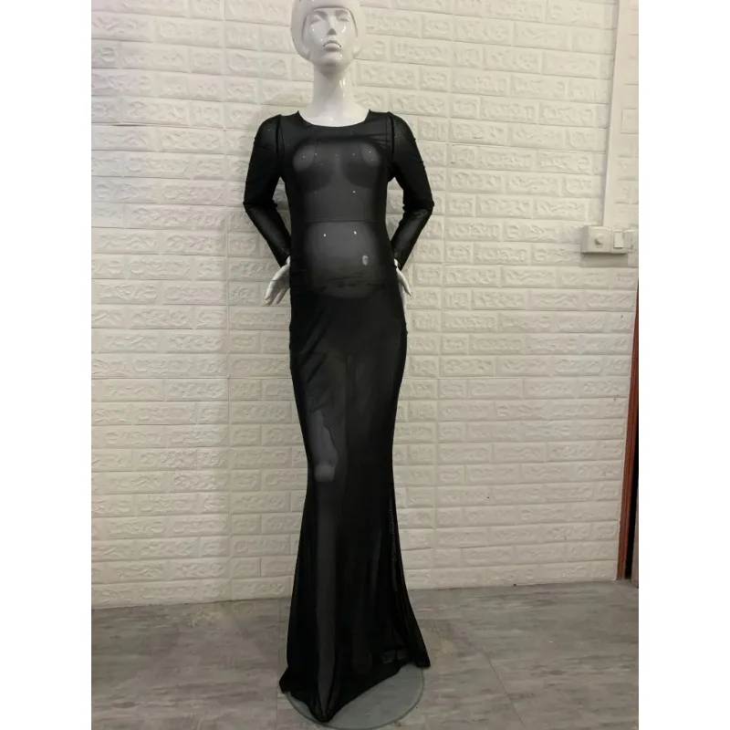 2024 adereços para fotografia de maternidade vestido grande malha elástica sexy vestido transparente tirando fotos de roupas para mulheres grávidas