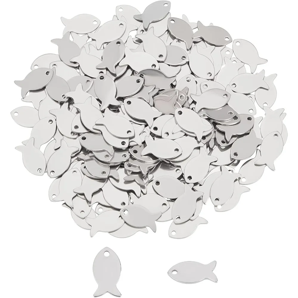 200pcs Fish Pendants with 1.4mm Small Hole Well Polished Dangle Charm Stainless Steel Pendants for DIY Accessories making kit