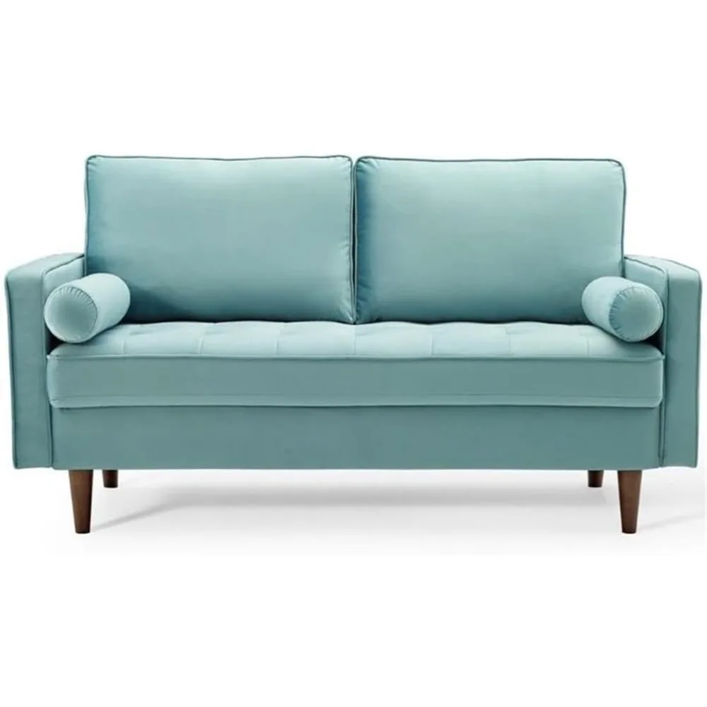 مقعد Loveseat مخملي حديث باللون الأخضر النعناعي مع لمسات الجوز - أثاث غرفة معيشة مريح وأنيق
