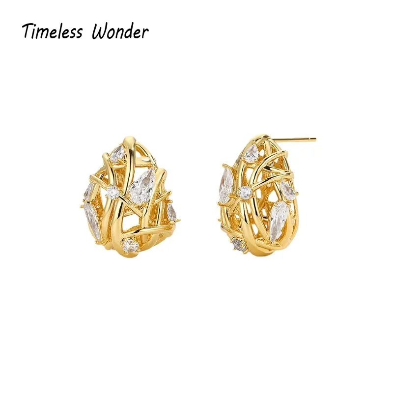 

Timeless Wonder Brass Zircon Cutout Geo Stud Earrings Women Designer Jewelry Trendy Gift Top Classy Simple Neat 5133