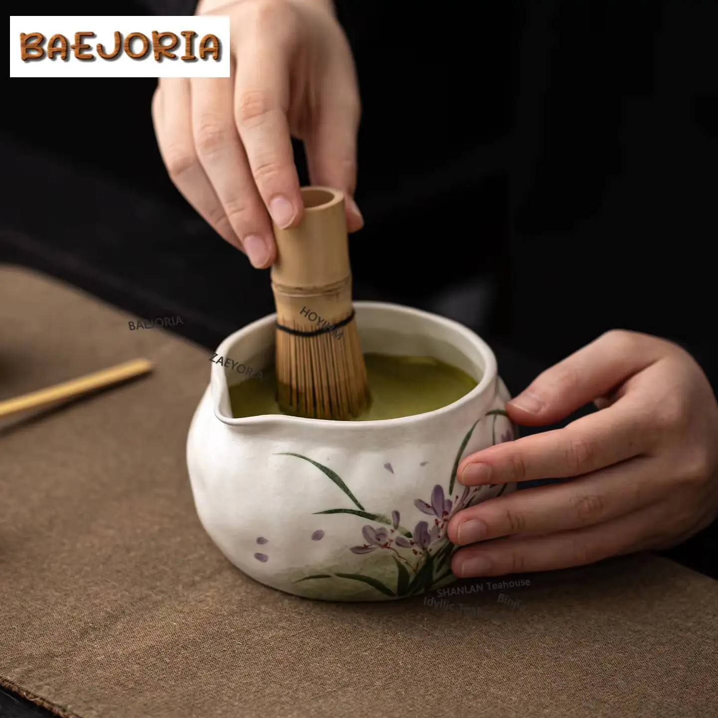 Hand Drawn Orchids Tea Set Complete Set Japanese Matcha Set Kit Tea Soaking Tea Brush Stand Tea Ceremonial For Tea Lovers Gifts