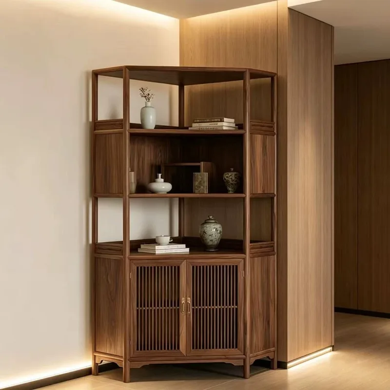 Corner black walnut bogu shelf, designer study floor-to-ceiling display cabinet