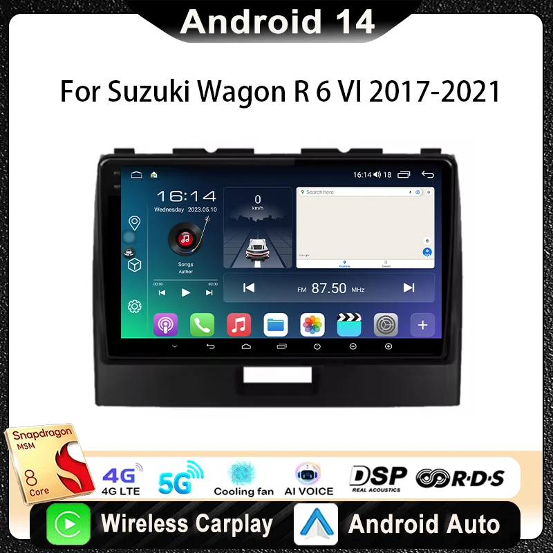 

For Suzuki Wagon R 6 VI 2017-2021 Car Radio Multimedia Video Player Navigation Stereo GPS Android14 wireless Carplay DSP