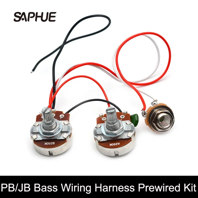 PB/JB Bass Wiring Harness Prewired Kit   for Precision Bass Guitar Big 250K Pots 1/2 Volume 1 Tone Jack