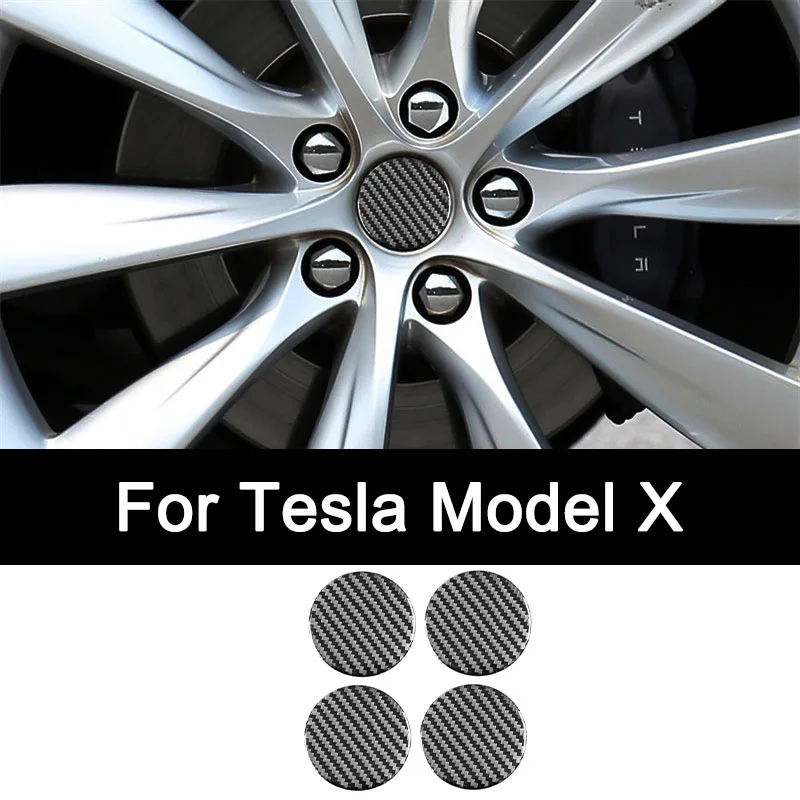 

For Tesla Model X, Premium Carbon Fiber Car Wheel Hub Logo Panel Sticker Interior Modification Accessories Luxury Upgrade
