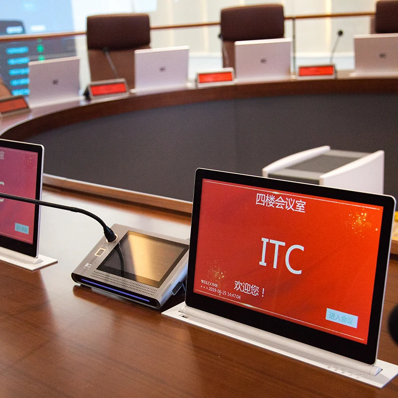 ITC New Design Customize Hidden Ultrathin Lcd Monitor Li-ft Meeting System Motorized Microphone Lift Paperless Conference System
