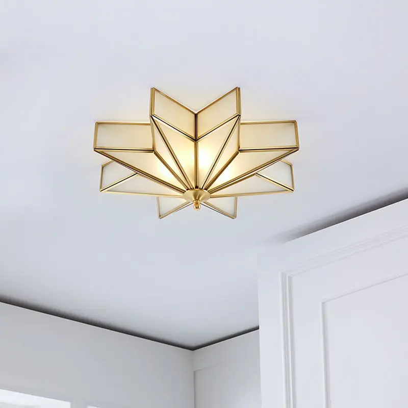 

All Copper Octagonal Ceiling Light Simple Modern Creative Bedroom Study Room American Style Master