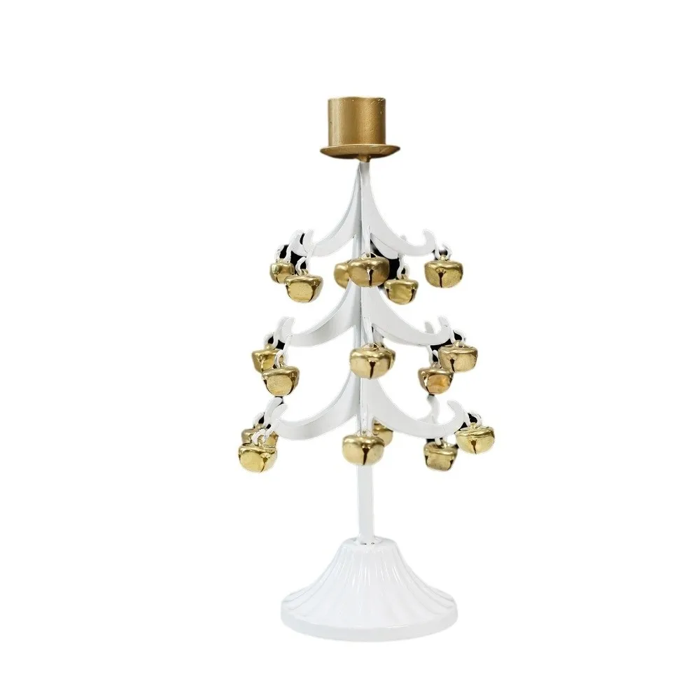 Vintage Christmas Tree Bell Candlestick Iron Art Rust Resistant Metal Candelabra Stable Base Romantic Adornment Candle Stand