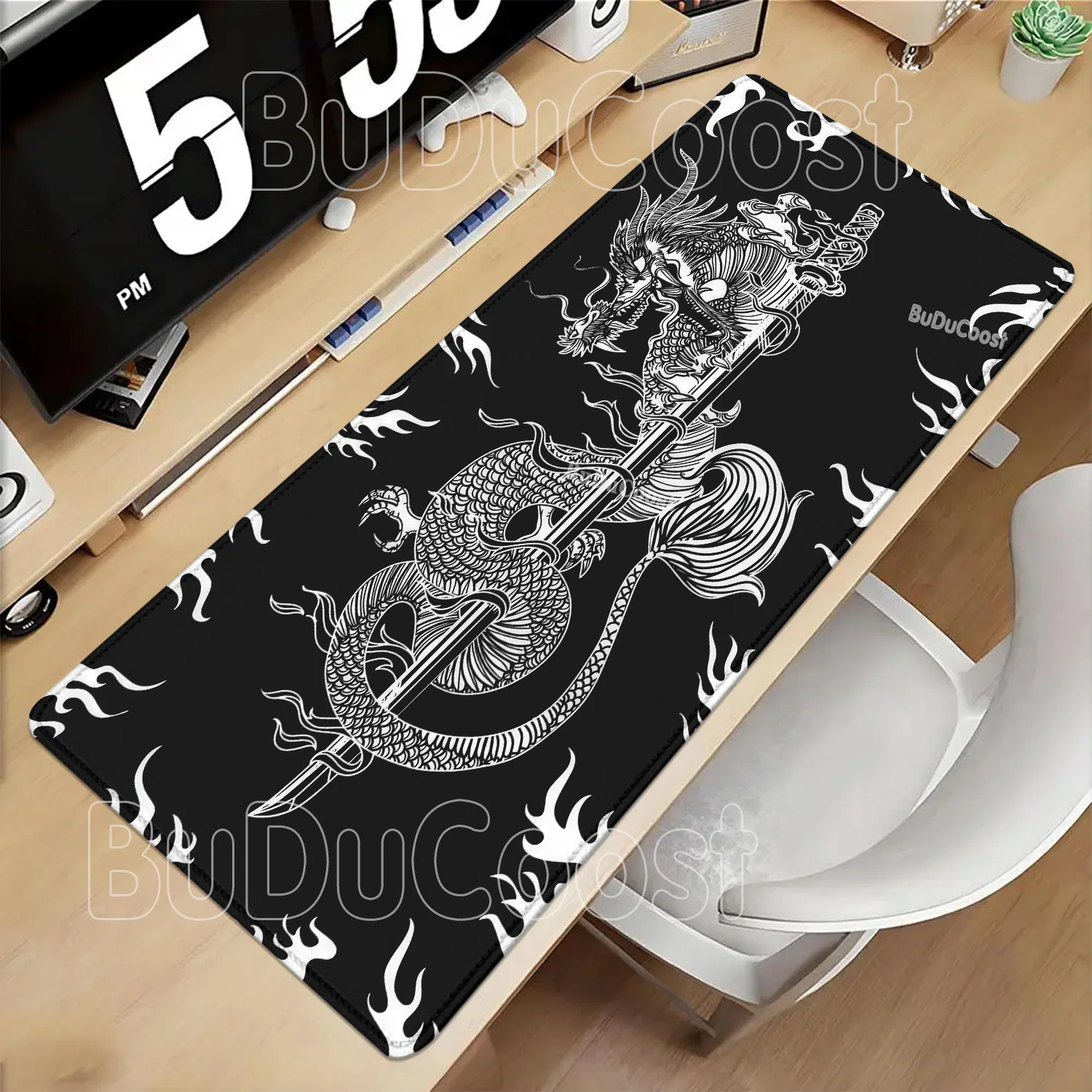 New Black and White Japanese Dragon Loong Gaming Mousepad Speed HD Printing XXL Overlock Desk Mat PC Keyboard Non-slip Mouse Pad