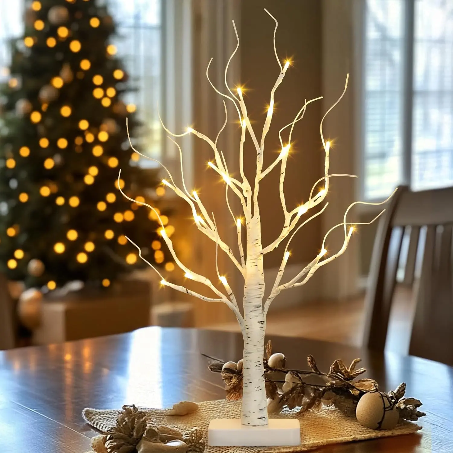 Illuminated Birch Tree, Christmas Tree with 24 LED , Tabletop Centerpiece Artificial Tree Light for Home Office Bedroom Wedding
