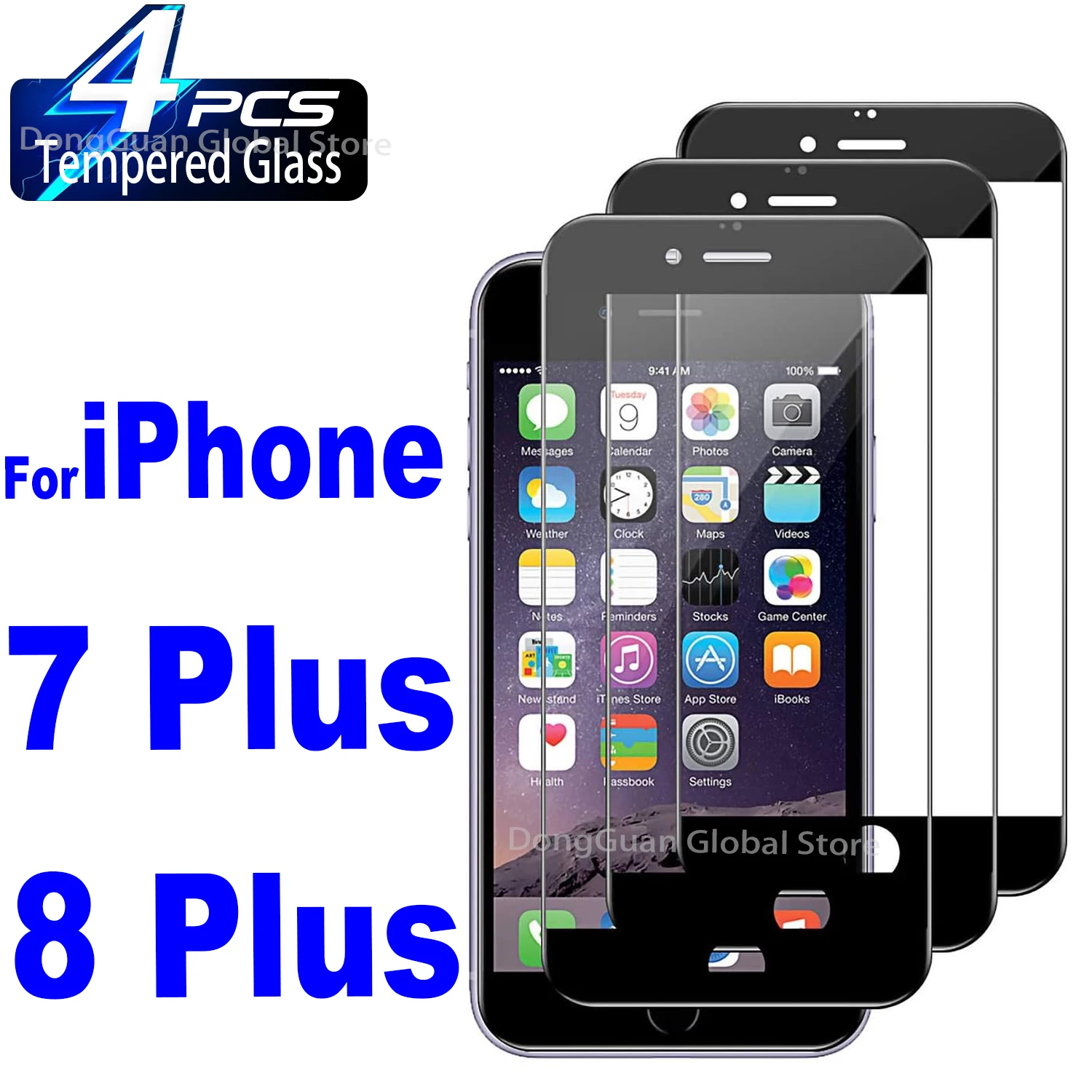 

For iPhone 7 Plus / 8 Plus Tempered Glass 1Pcs/4Pcs Black Screen Protector Glass Film