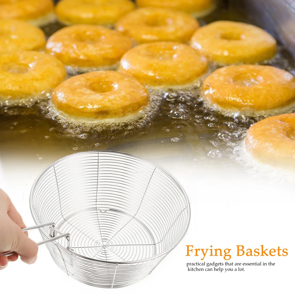 

Stainless Steel Fry Basket French Fries Fried Food Baskets with Handle Fryer Deep Round Kitchen Draining