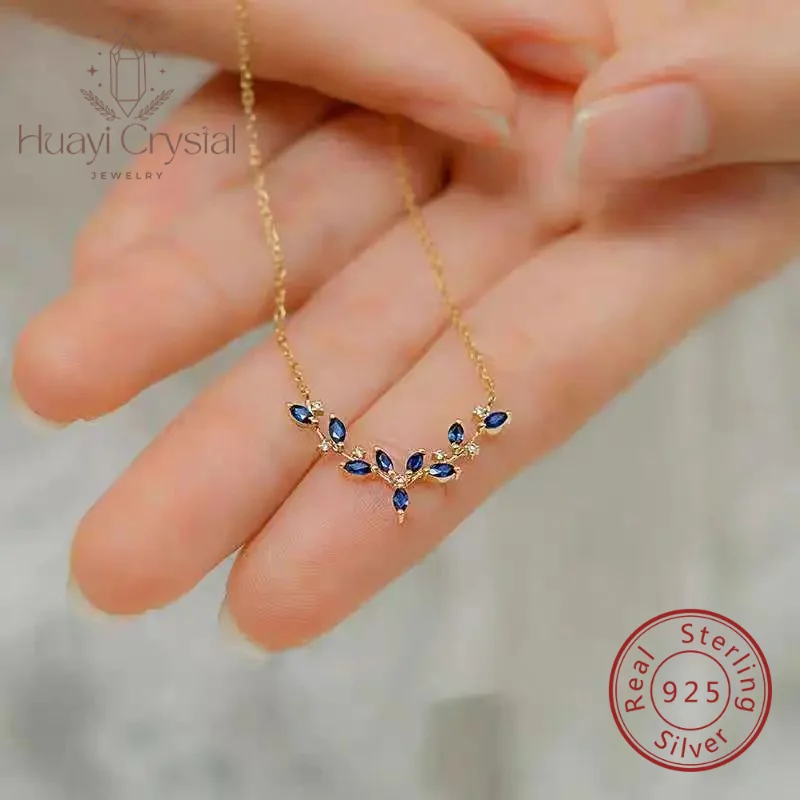 

925 silver antlers necklace female plated 18K gold inlaid deep sea blue zircon High sense all the way to have you