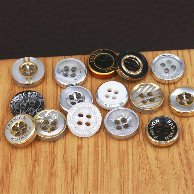 50pcs Resin Shirt Button Scrapbooking Round Gold Edge 4 Holes 11.5mm Costura Botones Bottoni DIY Crafts Clothing Garment Sewing