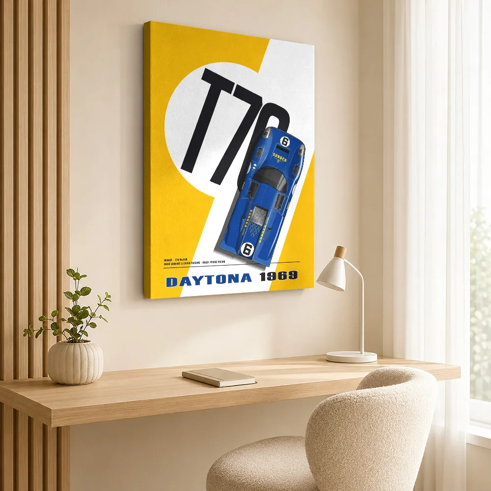 American Charger Daytona 1969 Blue Racing Car Canvas Print Posters 3D Wall Decor With Customized Photo For Den Ideal Driver Gift