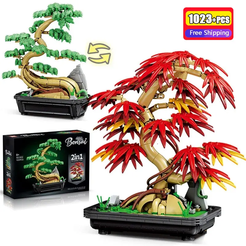

1023Pcs 2IN1 Guest Greeting Pine Bonsai Building Blocks Maple Leaf Tree MOC Bricks Home Decoration Botanical Garden Toys Gift