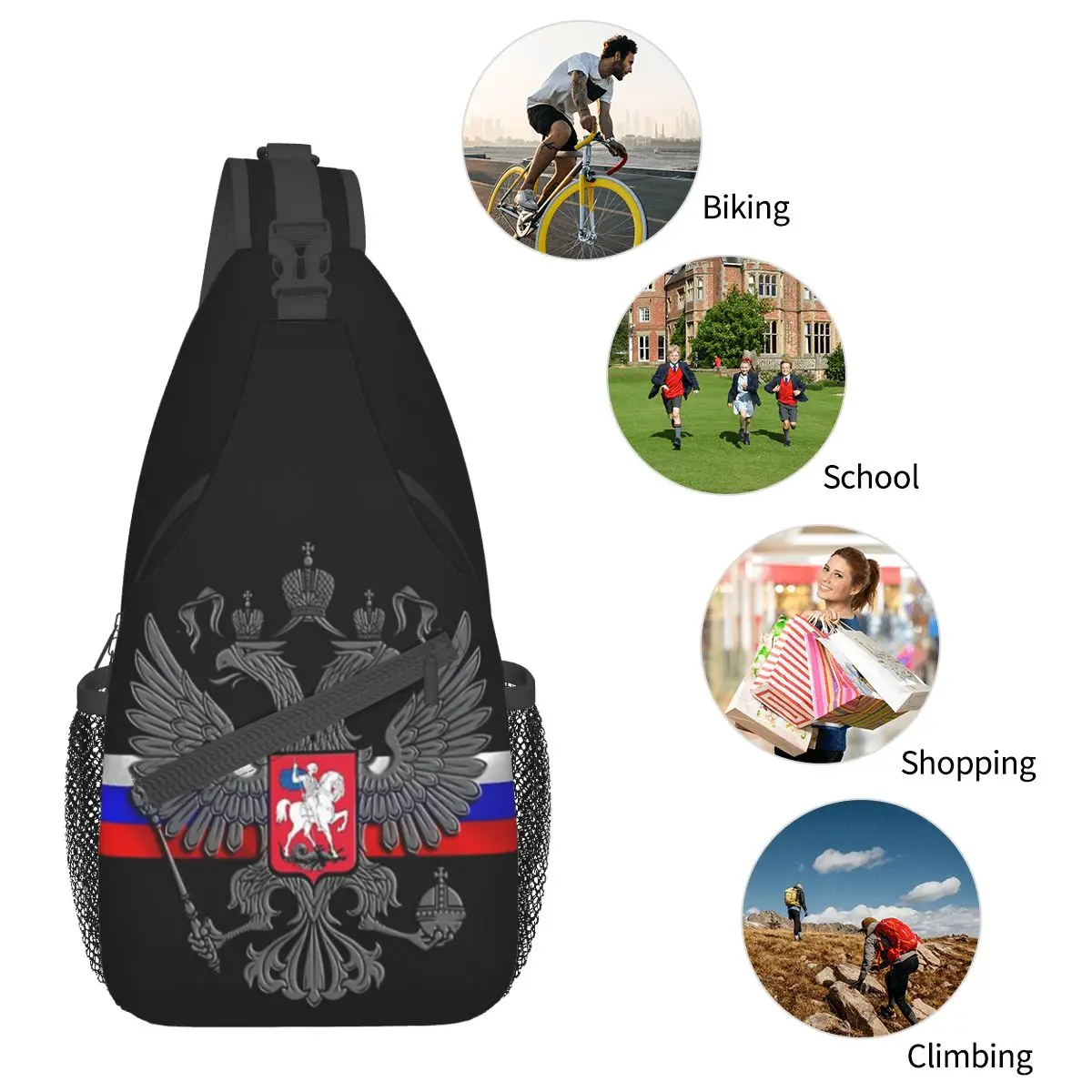 Mochila de hombro cruzada para el pecho, mochila de senderismo al aire libre, mochilas de día con bandera rusa soviética, bolsas geniales CCCP, Rusia