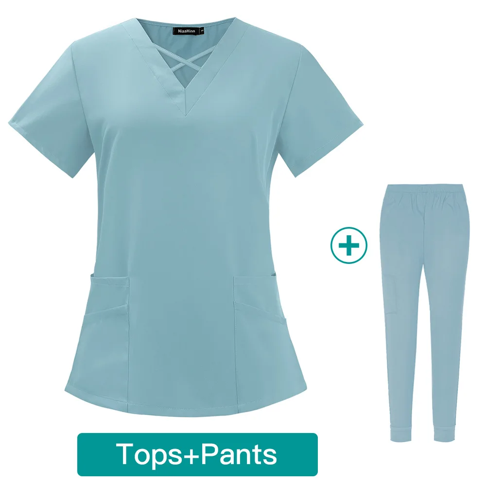 Quallity Women Nurse Uniform with Pocket Beauty Salon Work Uniforms Short-sleeved Health Services Work Wear Medical Scrubs