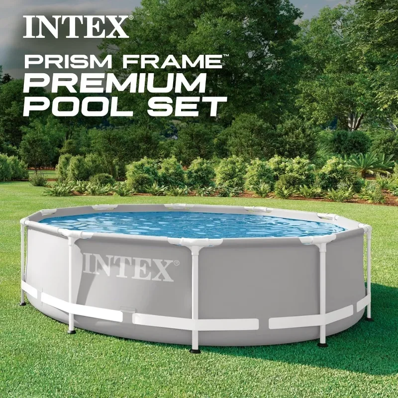 INTEX 26701EH Prism Frame Premium Above Ground Swimming Pool Set:10ft x 30in – Includes 330 GPH Cartridge Filter Pump–SuperTough