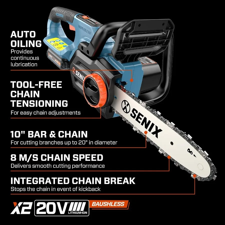 منشار كهربائي 20 فولت 10 بوصة يعمل بالبطارية اللاسلكية منشار سلسلة بدون فرش لتقليم الأشجار وقطع الفروع وصيانة الفناء في الهواء الطلق