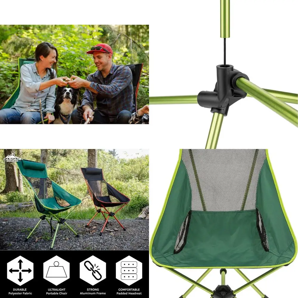 

Portable Green High-Back Camping Chair with Side Table and Carry Bag