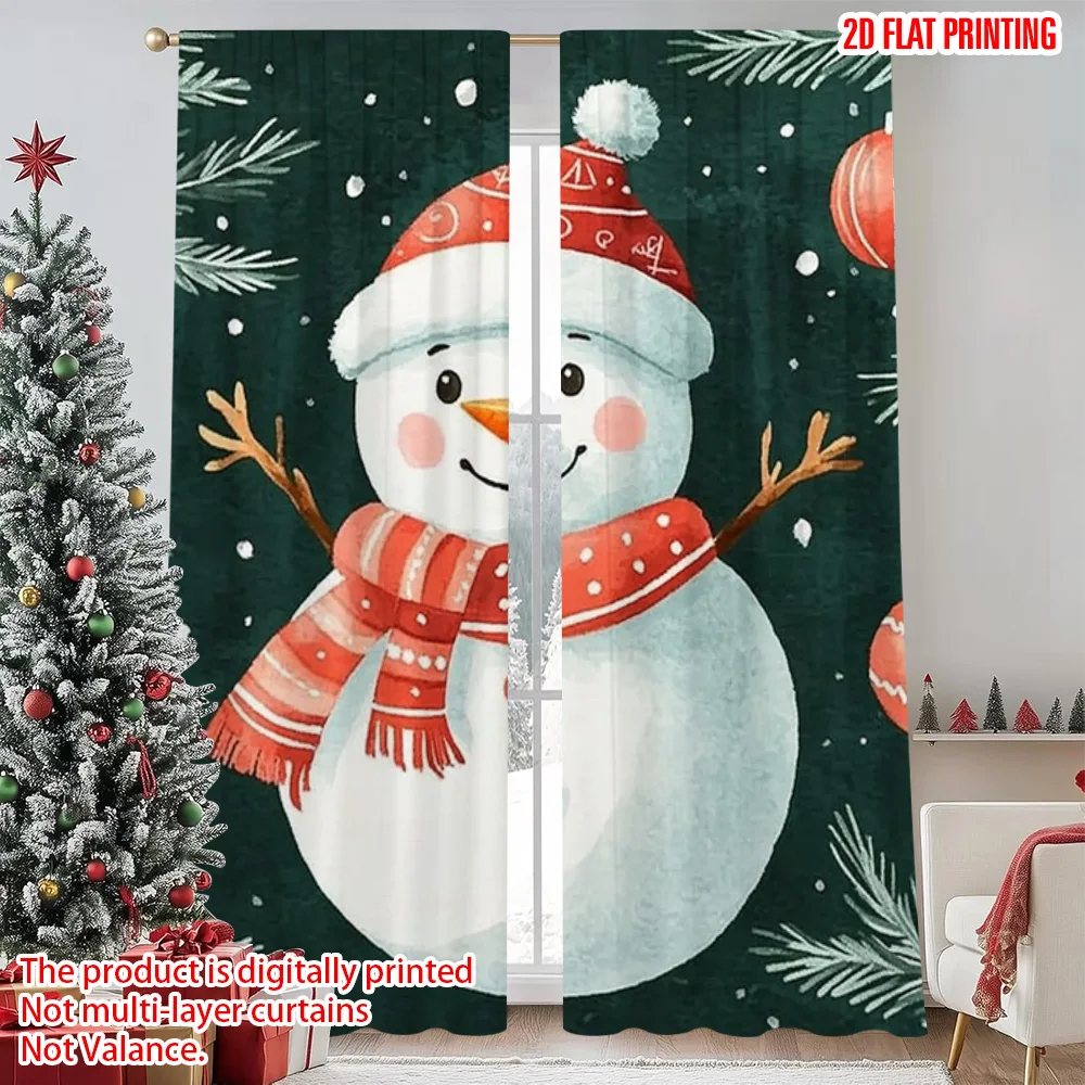 

2pcs 2D flat printing Merry Christmas Party Curtains Snowman Christmas Durable Polyester Without Electricity Festive Holiday