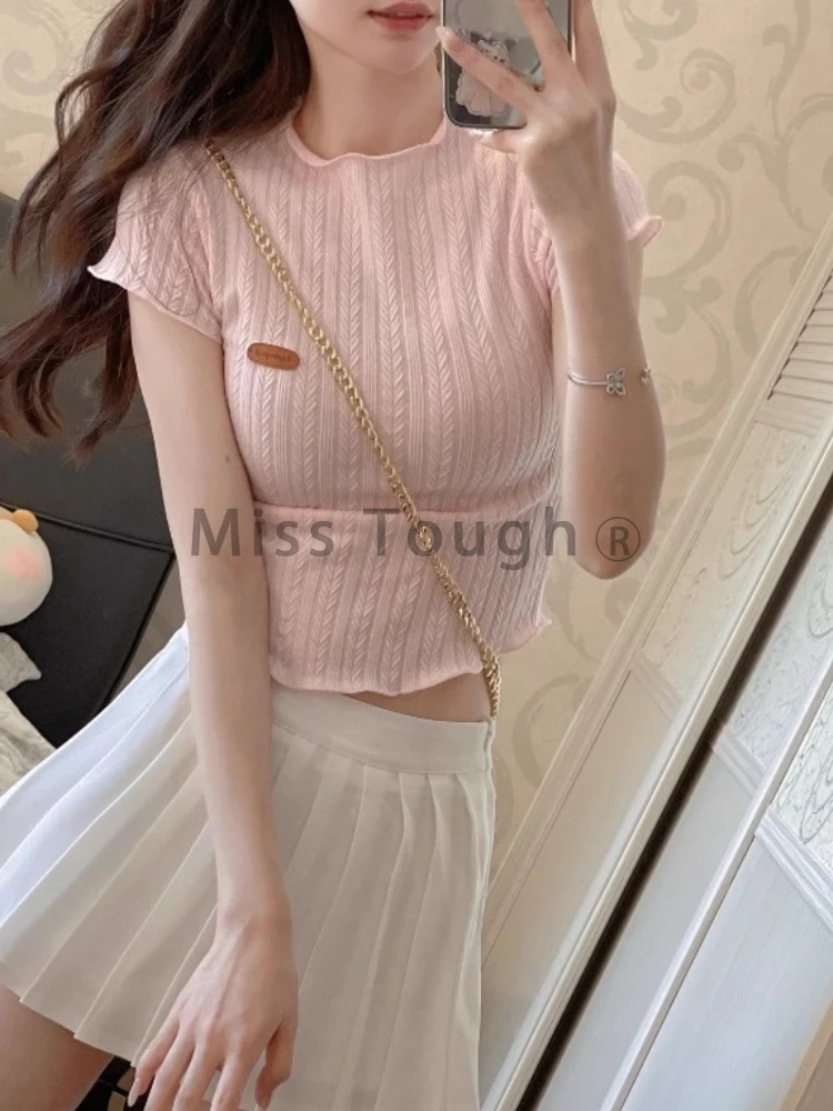 2024 Solid Spring Sweet 2 Piece Set Woman New Pure Color Knitted Tops+ Sexy Pleated Skirt Female Cute Korean Fashion Casual Suit