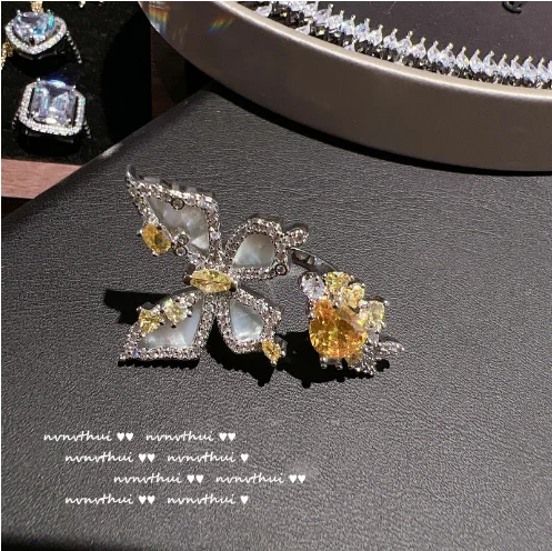 Jewelry Butterfly Ring Baroque Plated 18K Gold Irregular Zircon Shell Butterfly Earrings
