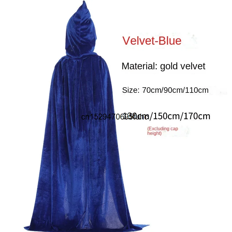 Mantello di velluto di Halloween mantello con cappuccio Costume medievale strega Wicca vampiro uomo donna Unisex tinta unita