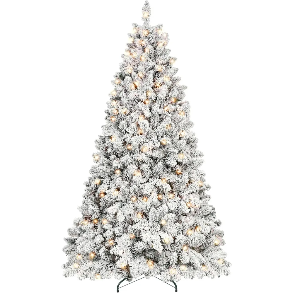 

7ft Prelit Flocked Christmas Tree, Frosted Artificial Christmas Tree with 500UL Lights, Pine Cones & 1124 Tips, Auto Hinged Easy