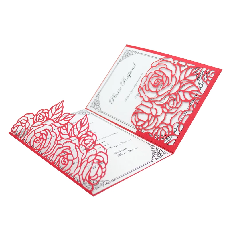 

Elegant Flower Pocket Style Laser Cut Cards Design Tri fold Wedding Invitation Cards