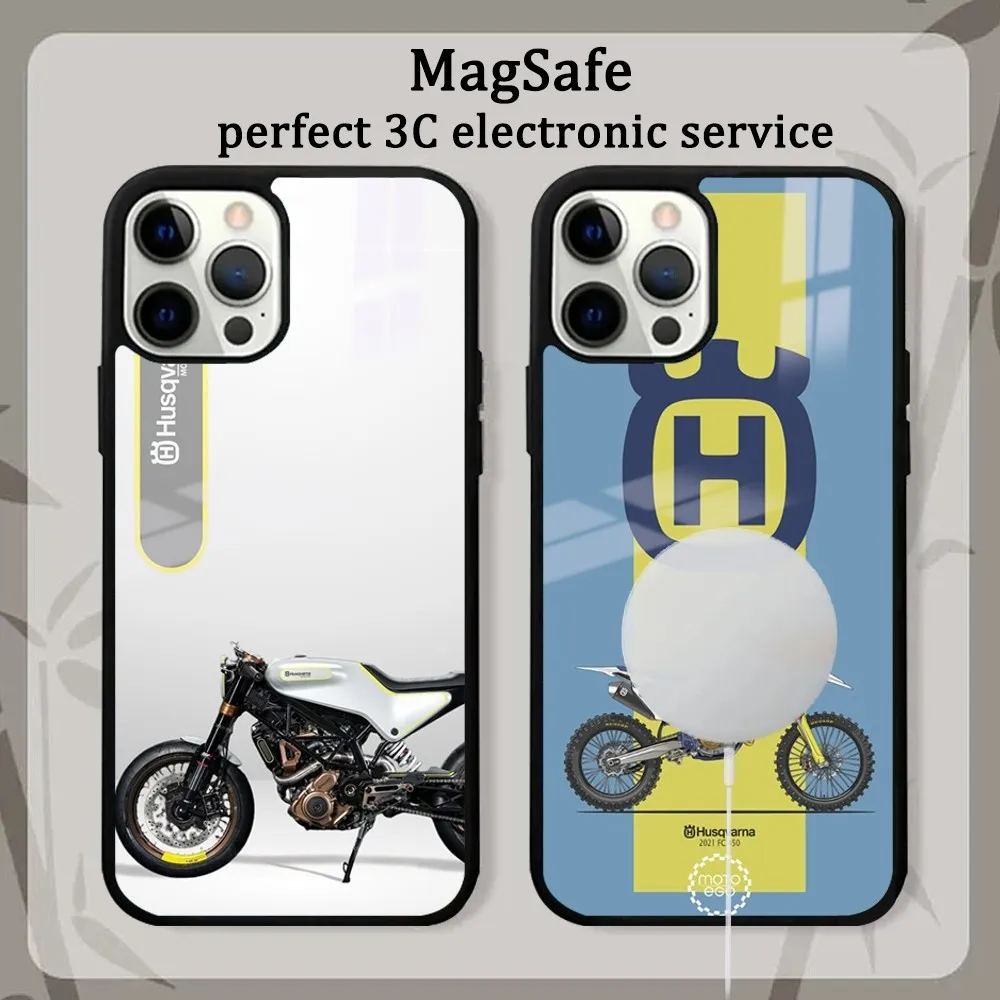 Capa magnética sem fio da marca motocicleta, caixa do telefone H Husqvarna-es, espelho Magsafe, iPhone 16 15 14 13 12 11 Pro Max Plus Mini