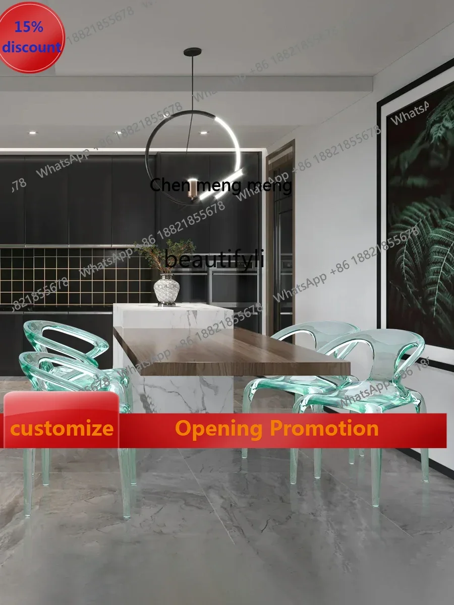 

B7304 ss Light Luxury Backrest Armchair Living Room Restaurant Home Dining Chair Stool Crystal Dining Table and Chair