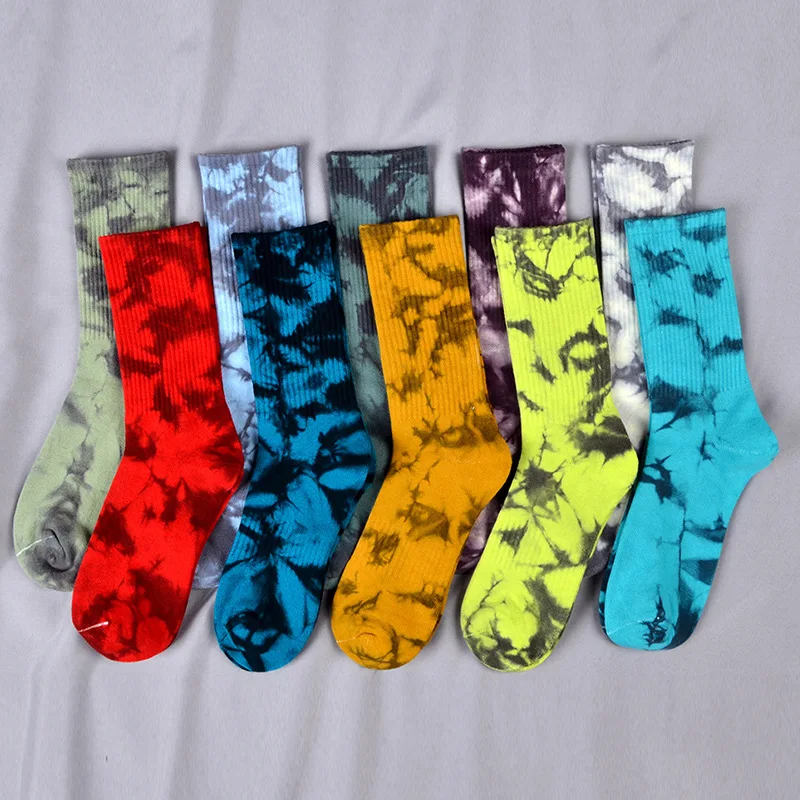 Calcetines Tie-dye para hombre y mujer, calcetín de algodón de corte alto, medias de tendencia urbana, medias de tubo largo para monopatín europeo y americano