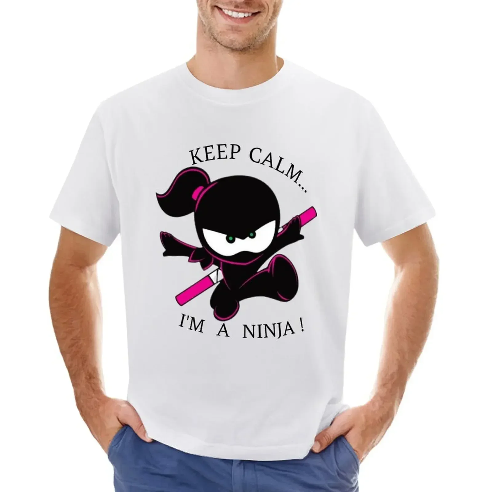 

Футболки Keep calm I'm a ninja для детей и взрослых Футболка заготовки одежда в стиле хиппи винтажная мужская белая с коротким рукавом Круглый воротник