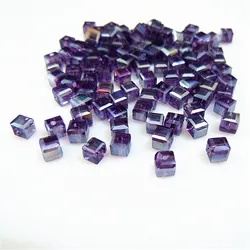 Isywaka 100pcs Cube 4mm Purple AB Color Square Austria Crystal Beads Glass Beads Loose Spacer Bead for DIY Jewelry Making