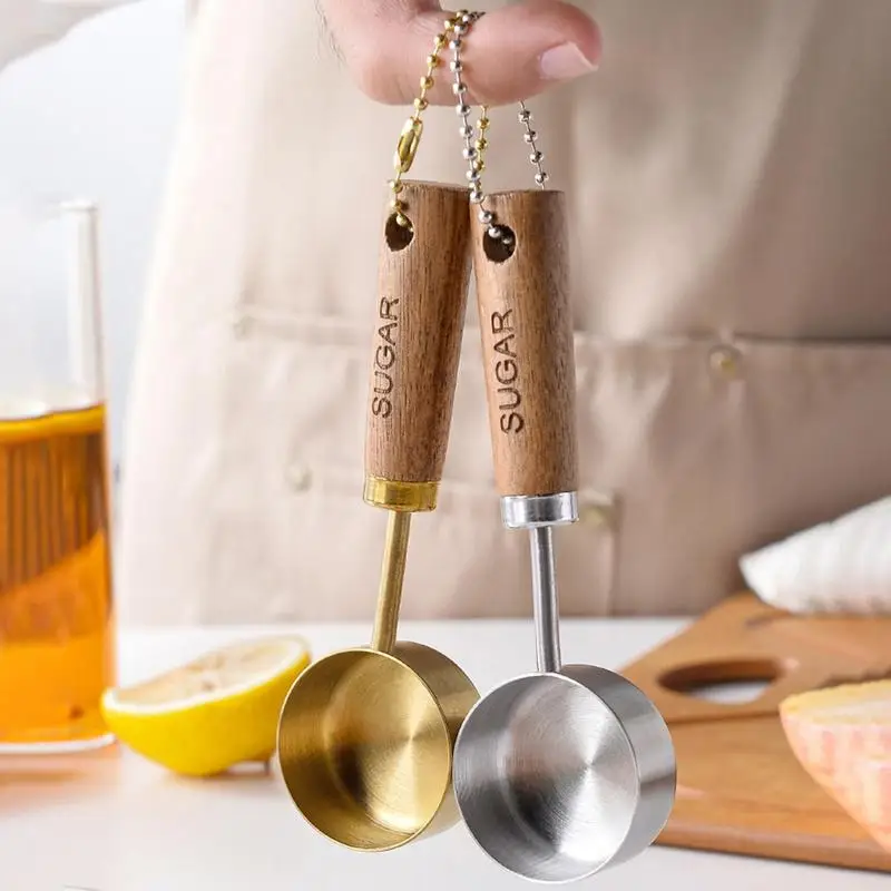 Stainless Steel Measure Cups Wood Handle Metal Measuring Spoons Kitchen Utensils and Decor Dry and Liquid Cup for kitchen