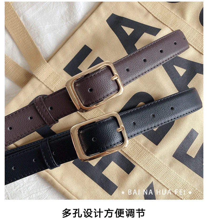 Women's Black Leather Belt Versatile High-End Retro Style Casual Waist Accessory for Jeans Summer Student Fashion