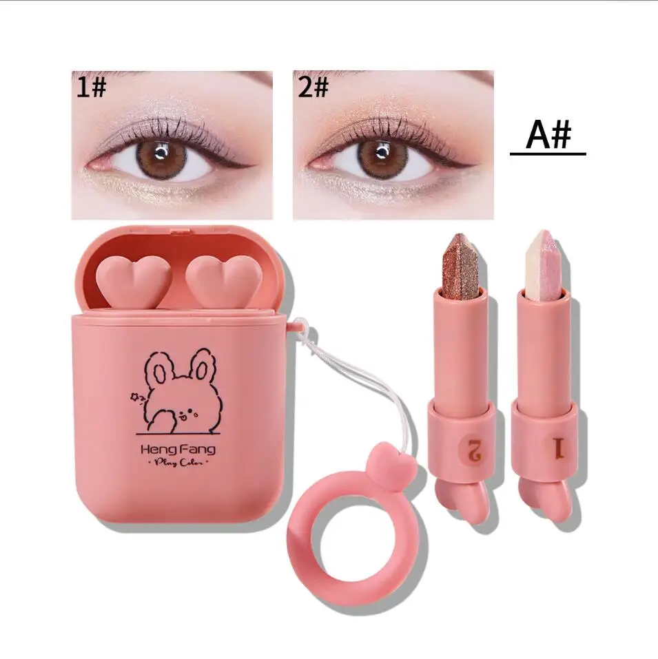 2 W 1 Dwukolorowy Gradientowy Aksamitny Cień w Sztyfcie Metaliczny Makijaż Oczu Długotrwały Pigment Brokatowy Zestaw Cieni do Powiek T2149