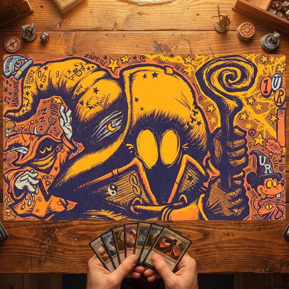 TCG Playmat Vintage Street Art Warlock 35X60CM Magic Card Battle Mat Non‑Slip Durable Stitched Edge Commander Zones Playmat