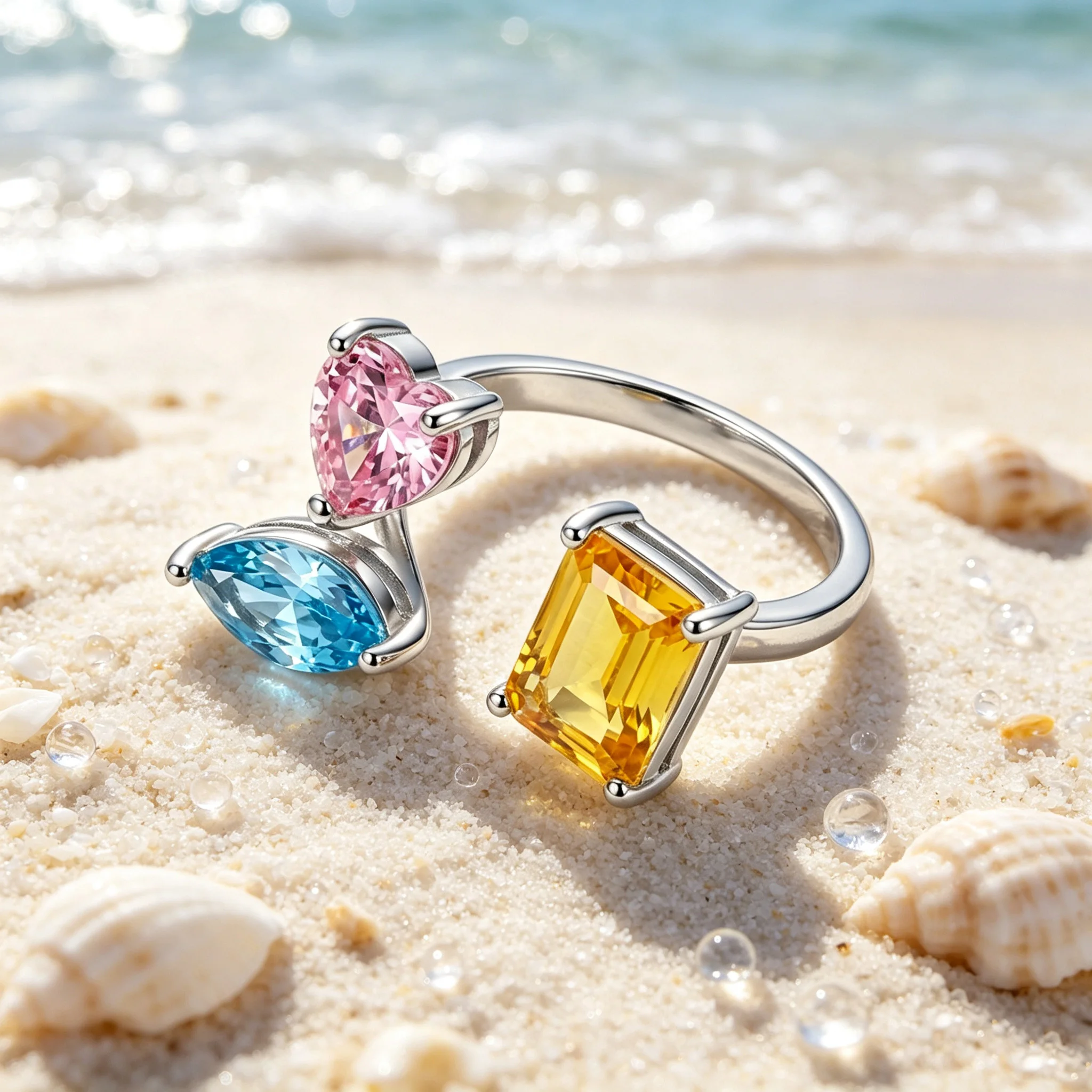 Luxuriöser ovaler Ring mit rosa CZ und mehrfarbigen Edelsteinen, vergoldeter Statement-Cocktailring, eleganter Damenschmuck, Geschenk zum Jahrestag – Detail 3