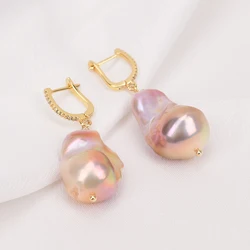 GG Natural Freshwater Purple Keshi Baroque Pearl placcato oro Zirconia CZ Pave orecchini Classic Wedding For Women Gift