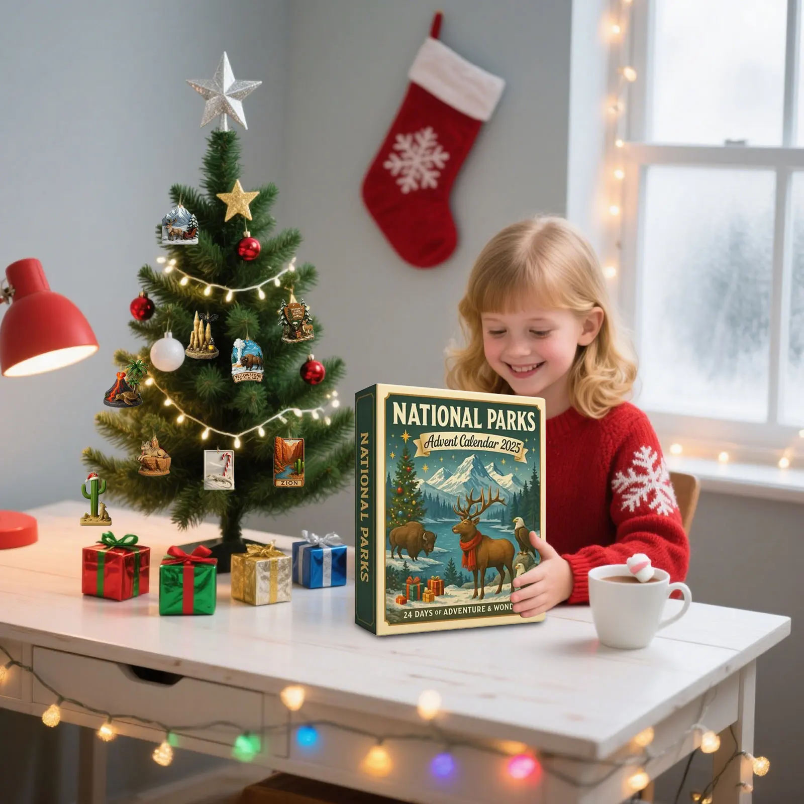 Minuterie de 15 minutes pour parcs nationaux, calendrier de l'avent 2025 avec 24 ornements, horloge de compte à rebours de noël américaine, projecteur extérieur