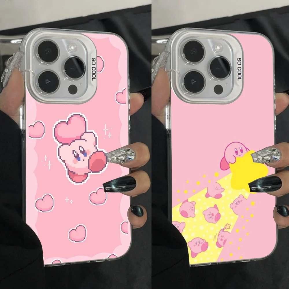 

Pink K-Kir-by Cute Phone Case For iPhone 16,15,14,13,12,11,Pro,Max,Plus,Mini,XS Anti Fall Gray Silver Matte Hard Bumper