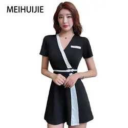 Foot Bath Working Clothes for Femail Spa Technician Workwear Beautician Massage Sauna Uniform Black Dress Set Contains Shorts