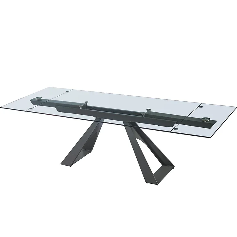 Koto modern Italian design dining room extending table tempered glass dining table metal steel base legs 6 8 10 12 seater