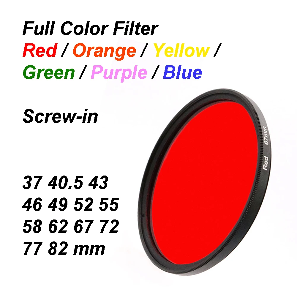 Generic Full Color Filter Screw-in 37 40.5 43 46 49 52 55 58 62 67 72 77 82 mm Red Orange Yellow Green Purple Blue